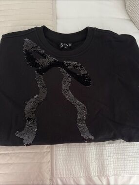 SAYS Black Sequin Bow Crewneck Sweater